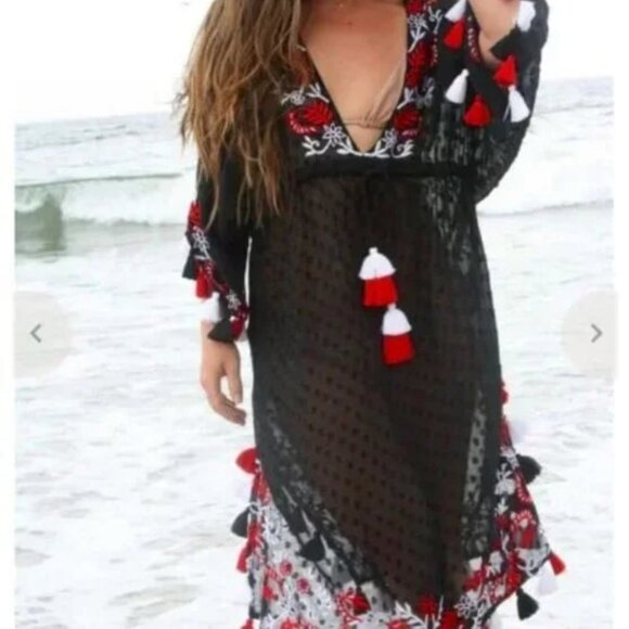 NWT MISA Los Angeles Daleo Boho Embroidered Tasseled Tunic Dress S MSRP $325 - Picture 2 of 7